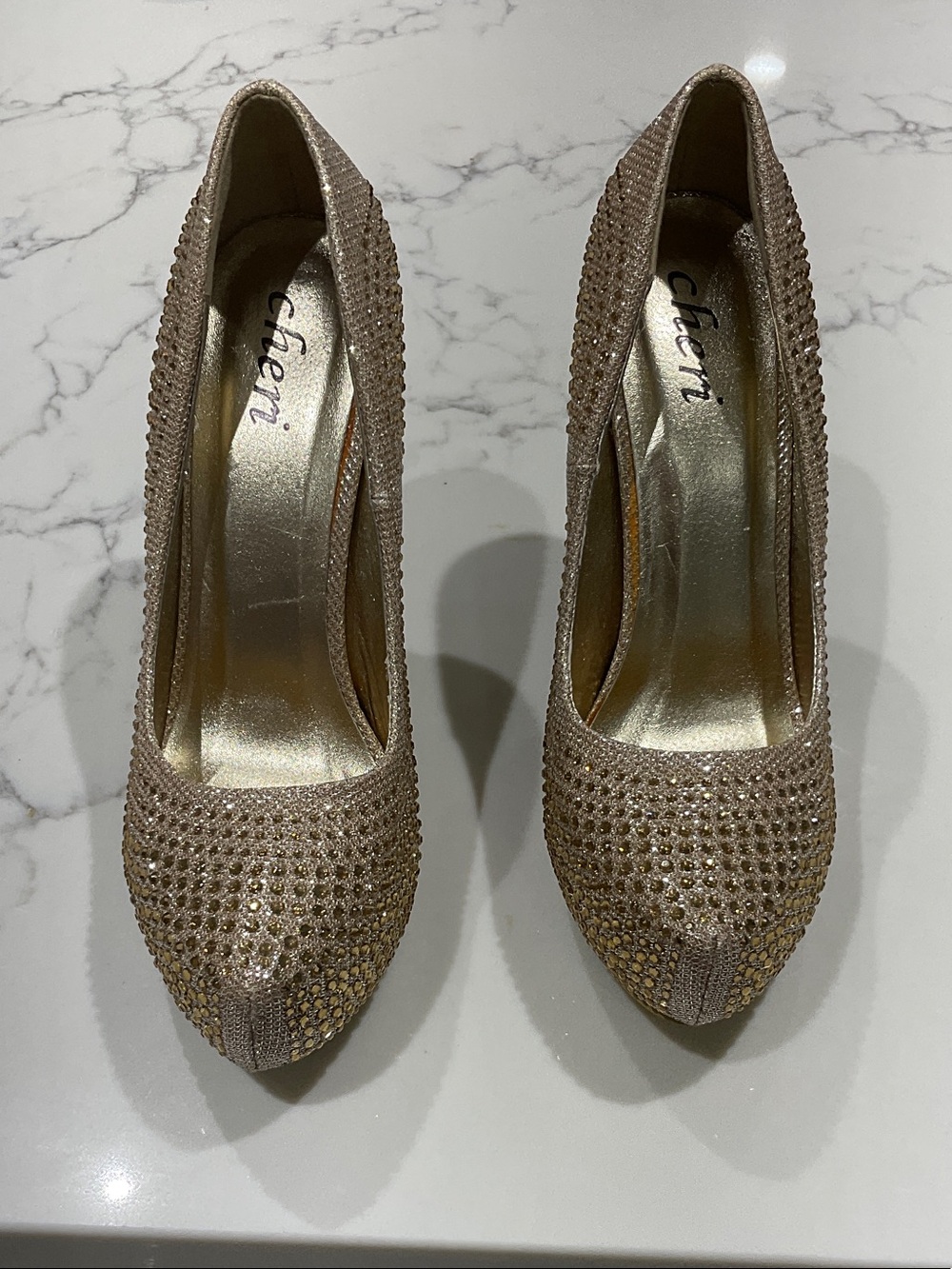 Cheri Gold Rhinestone High Heel Pumps for Women